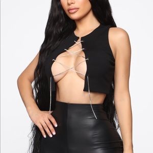 Rhinestone lace up crop top
